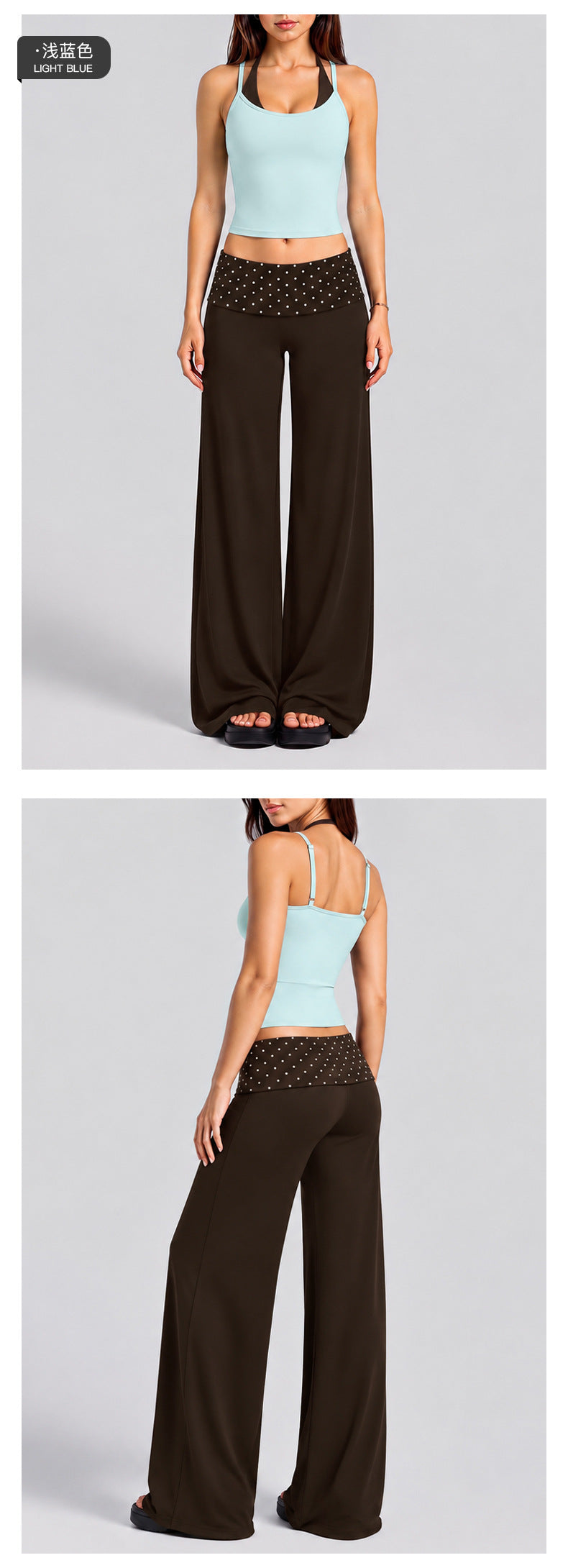 Wholesale Women’s Activewear Set | Color-Block Workout Tank & Quick-Dry Polka Dot Yoga Pants | fouregg