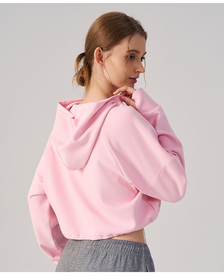 Wholesale Women’s Cropped Sweatshirt | Bulk Relaxed-Fit Hooded Workout Top | fouregg