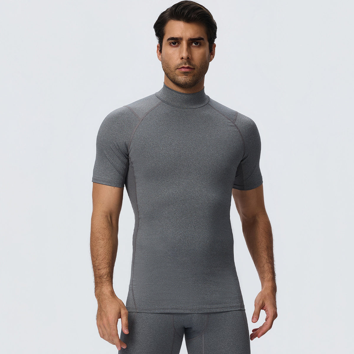 Wholesale Men’s Sculpting Workout Shirt 61207 | Slim-Fit Short Sleeve Running & Training Top | fouregg - Floral Gray