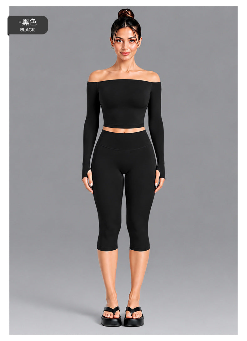Wholesale Women’s Seamless Activewear Set | Slim-Fit Off-Shoulder Top & Peach-Lift Yoga Pants | fouregg