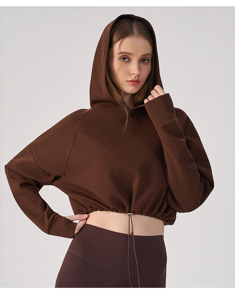 Wholesale Women’s Cropped Sweatshirt | Bulk Relaxed-Fit Hooded Workout Top | fouregg