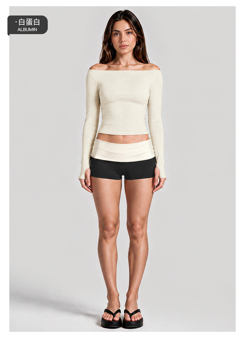 Wholesale Women’s Activewear Set | Quick-Dry Long Sleeve Off-Shoulder Top & High-Waisted Workout Pants | fouregg