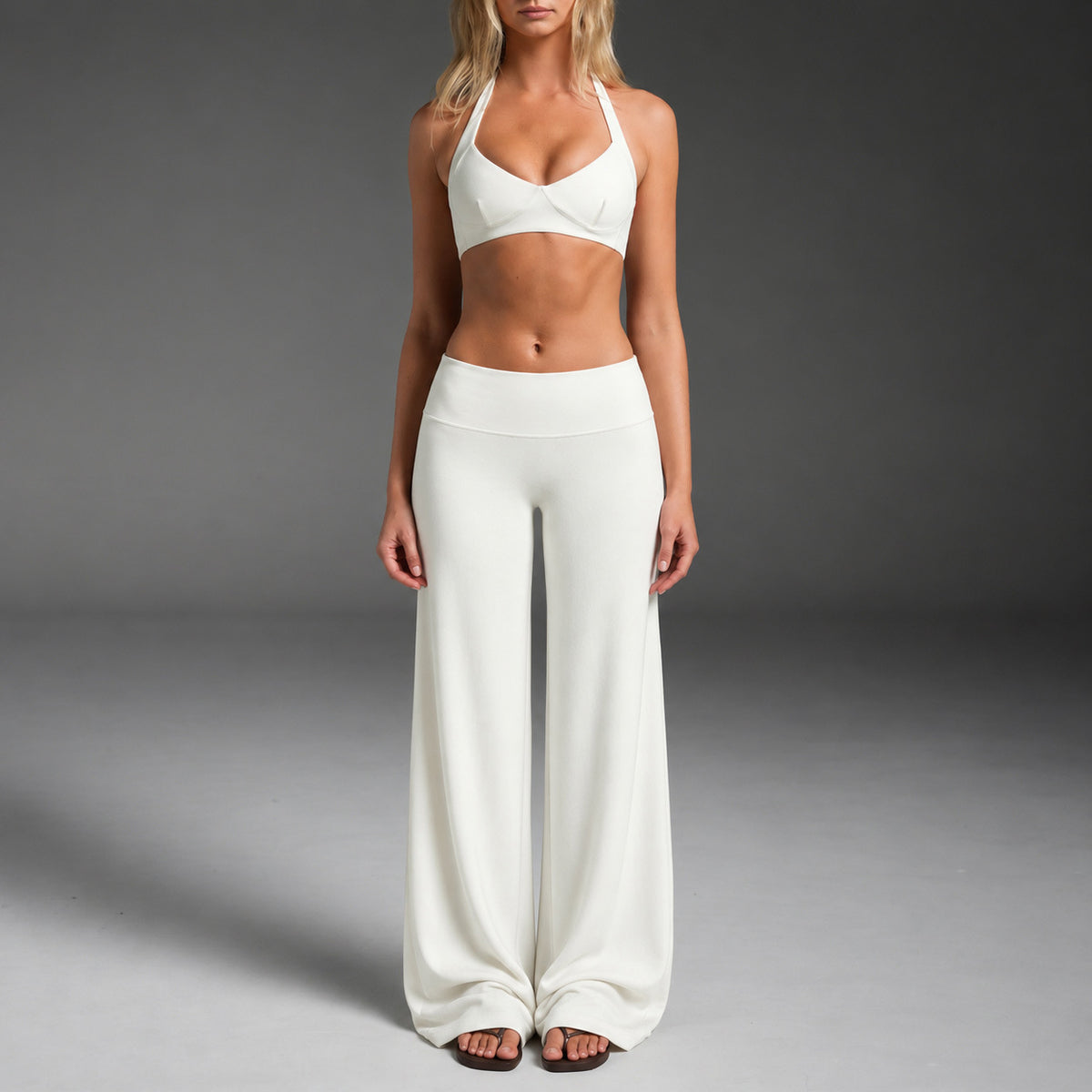 Wholesale Women’s Activewear Set | Backless Quick-Dry Tank Top for Running & Pilates | fouregg - Underwear + Long Pants Ivory
