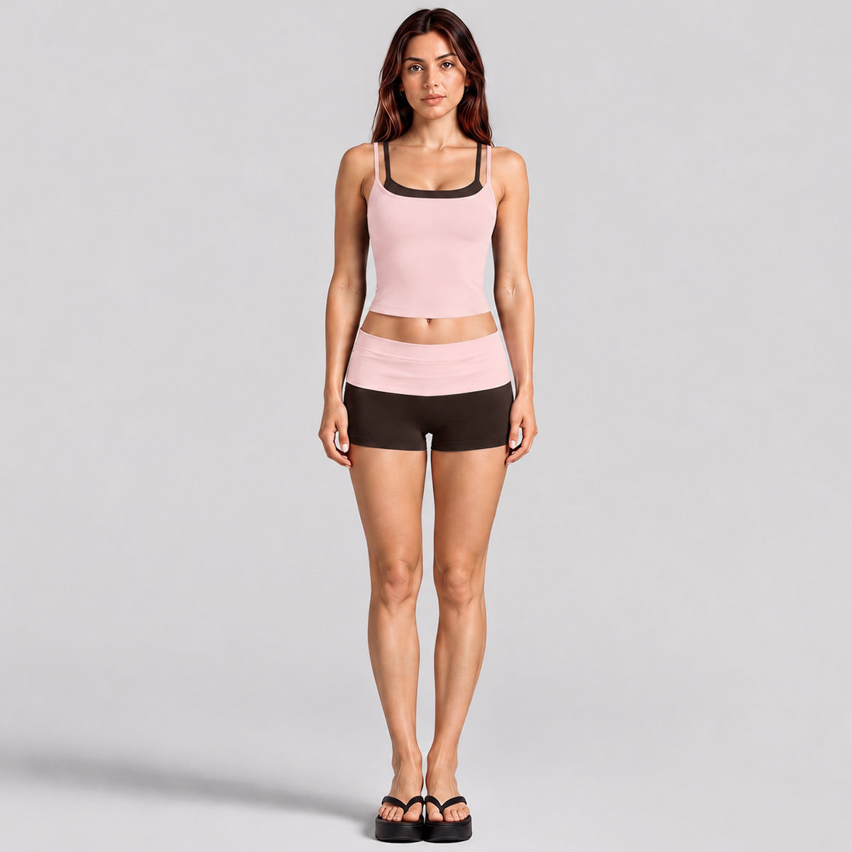 Wholesale Women’s Color-Block Activewear Set | Faux-Layered Sports Tank & Quick-Dry Workout Pants | fouregg
