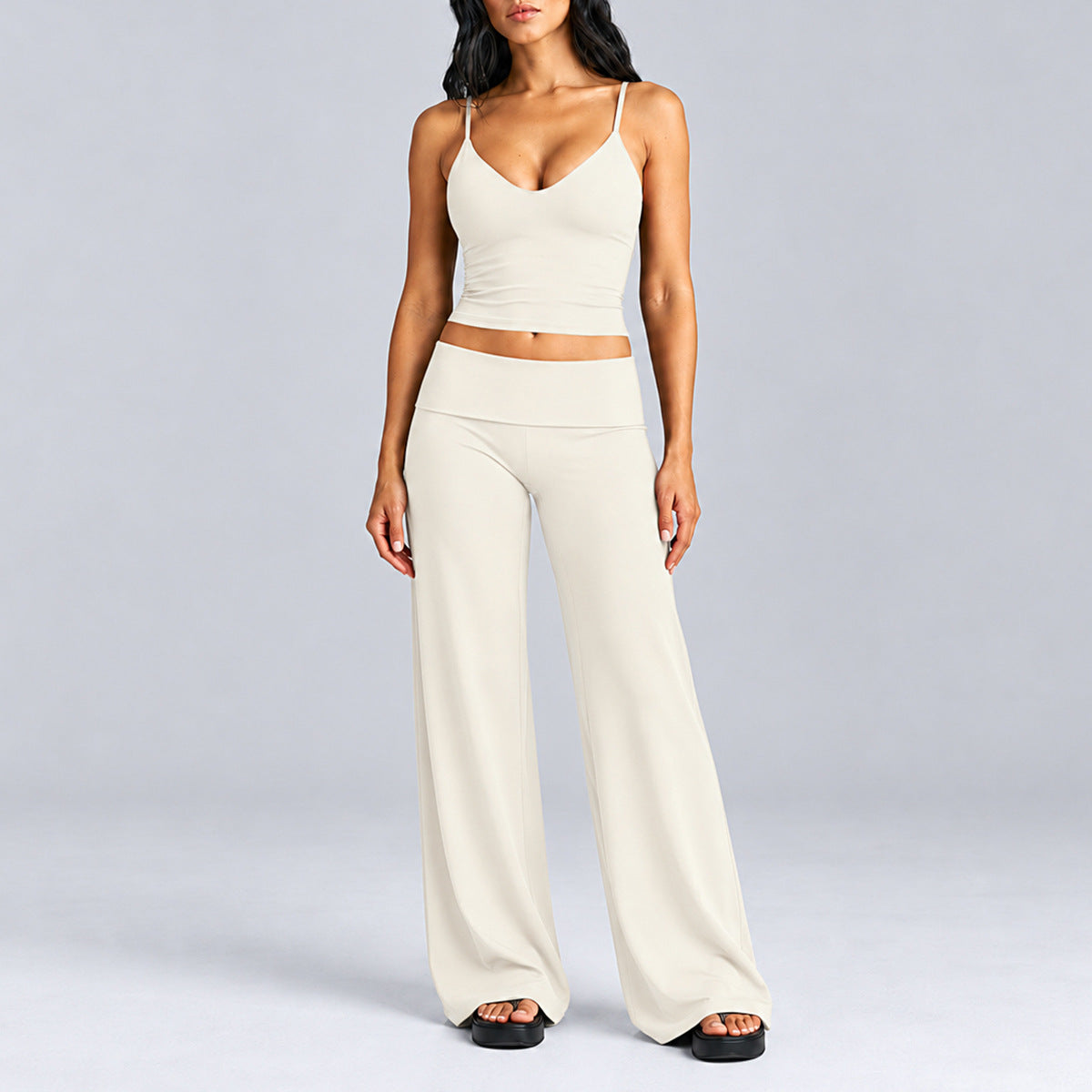 Wholesale Women’s Activewear Set | Quick-Dry Backless Sports Tank & High-Waisted Workout Pants | fouregg - Tank Top + Pants, Egg White