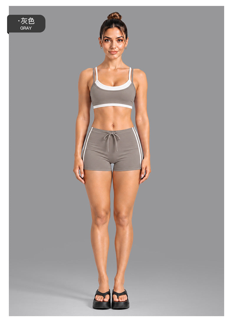 Wholesale Women’s Activewear Set | Double-Layer Contrast Sports Bra & Quick-Dry Workout Leggings | fouregg