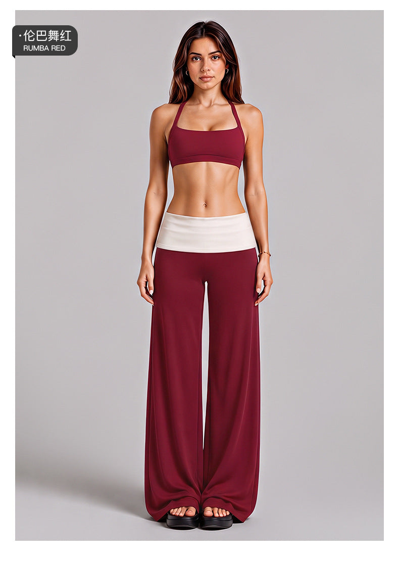 Wholesale Women’s Activewear Set | Workout Bra & Loose-Fit Color-Block Yoga Trousers | fouregg