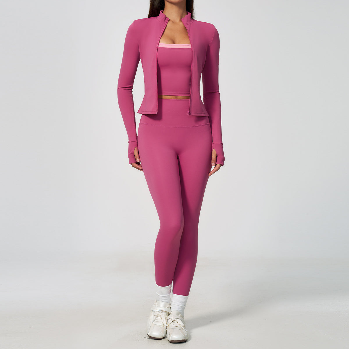Wholesale 3-Piece Workout Set | Fitted Cardigan & Yoga Set 6116 | fouregg
