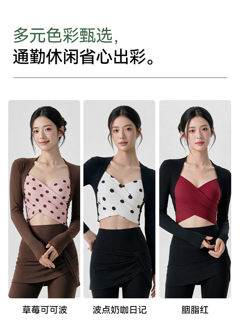 Wholesale Women’s Long Sleeve Pilates Top | Bulk Strapless-Look Slim-Fit Workout Shirt | fouregg