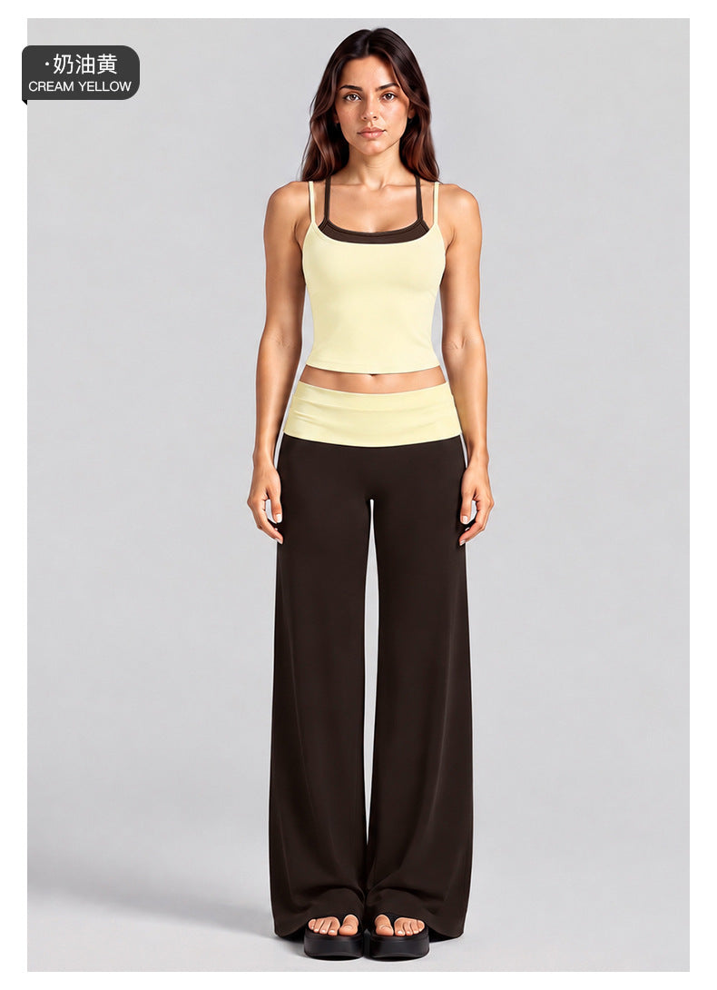 Wholesale Women’s Activewear Set | Layered Sports Tank & High-Waisted Workout Pants | fouregg