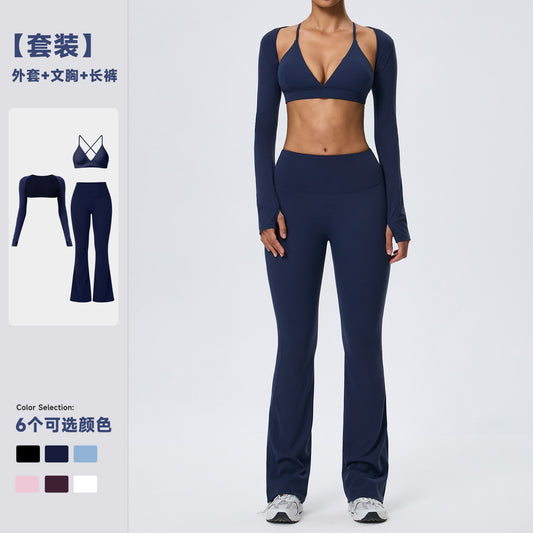 Wholesale Women’s Double-Brushed Yoga Set | Bulk 3-Piece Sculpting Fitness & Running Wear | fouregg