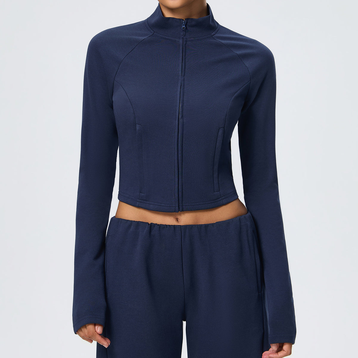 Wholesale Winter Activewear Jacket | Slim-Fit Heat-Retention Cropped Workout Top | fouregg - Navy Blue