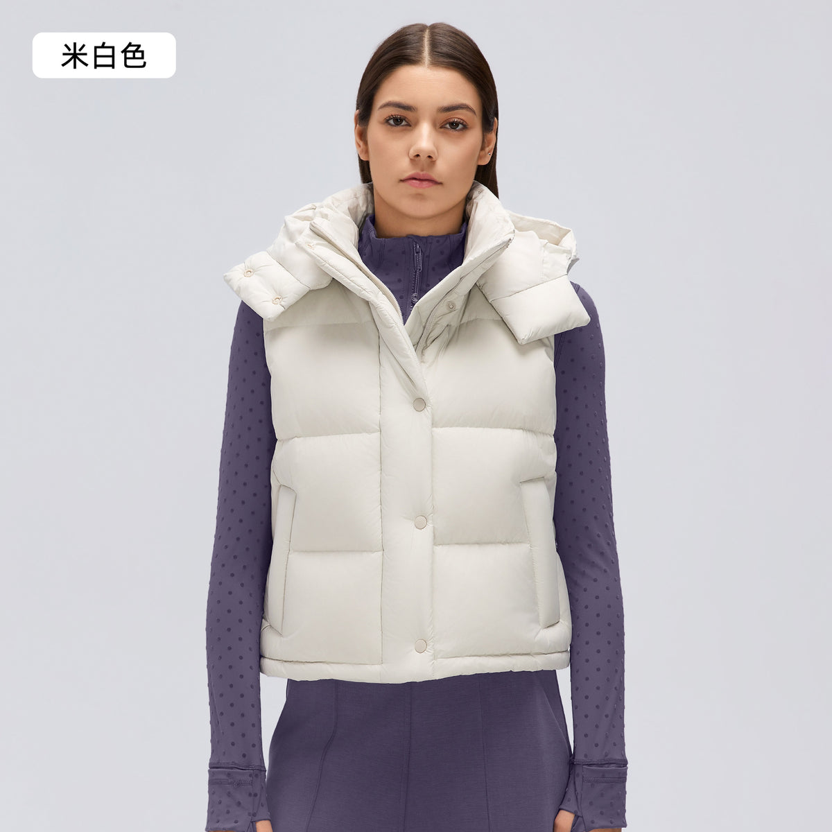 Wholesale Women’s Lightweight Down Puffer Vest D26155 | Warm Wind-Resistant Hooded Outerwear | fouregg - Off-White