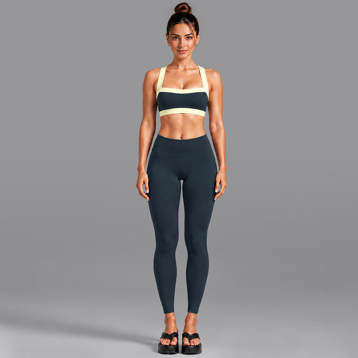 Wholesale Women’s Activewear Set | Contrast-Color Yoga Bra & Pilates Fitness Pants | fouregg - 6231 Underwear + 1352 Long Pants Blueberry