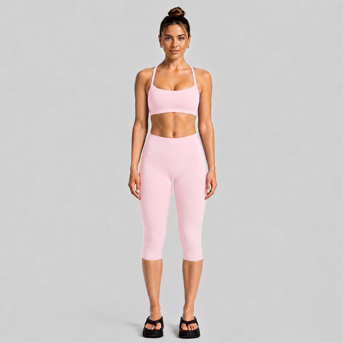 Wholesale Women’s Activewear Set | Halter Neck Sports Bra for Running, Cycling & Pilates | fouregg - Slim-Fit Mid-Length Set, Pink