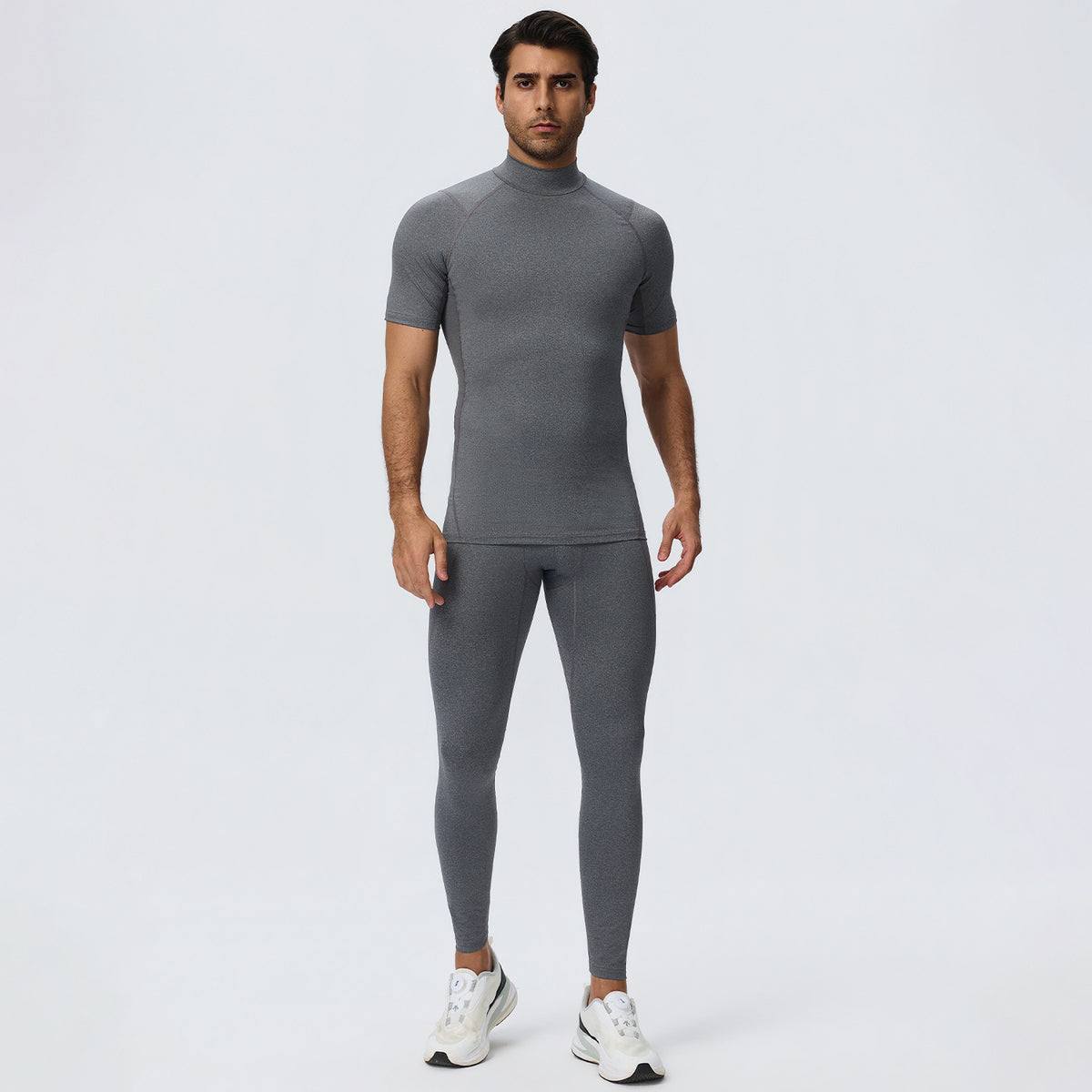 Wholesale Men’s Sculpting Workout Set | High-Stretch T-Shirt & Slim-Fit Fitness Pants | fouregg - Floral Gray