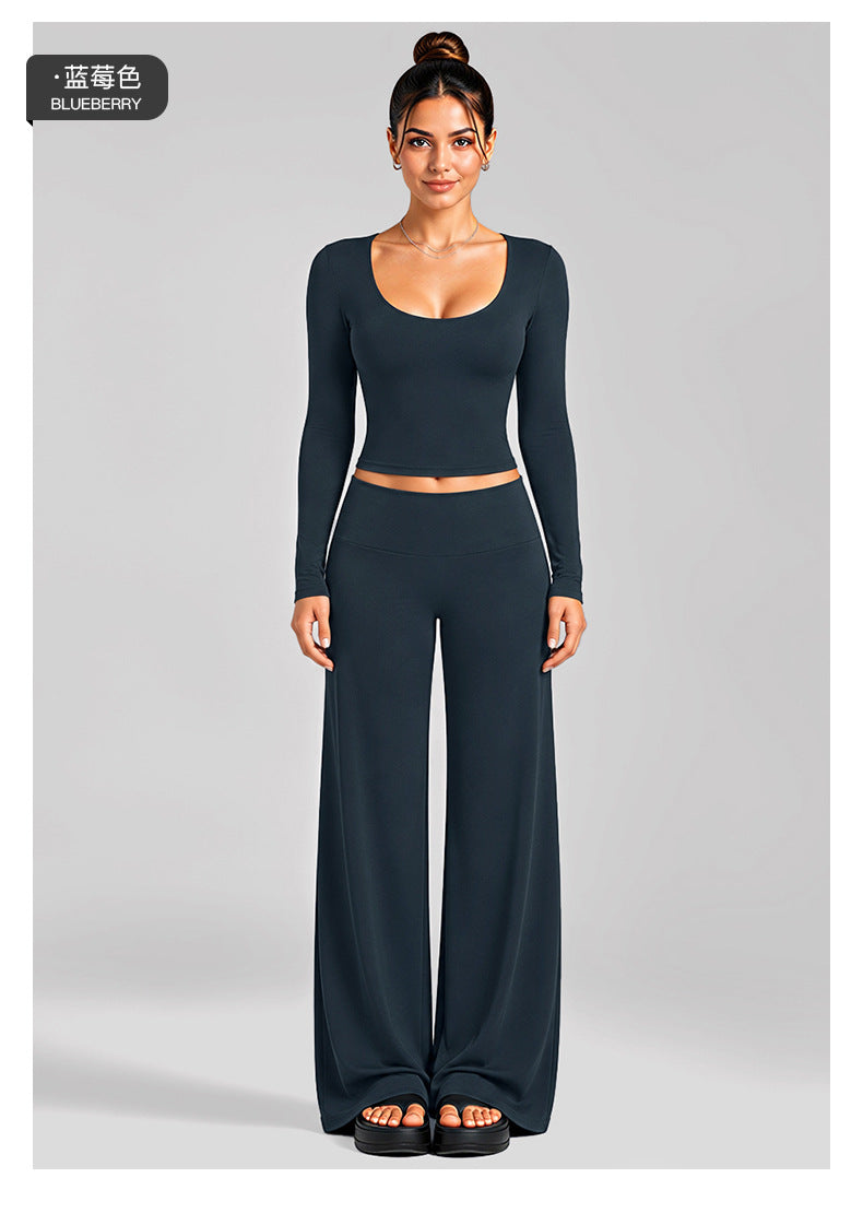Wholesale Women’s Activewear Set | Fitted Long Sleeve Workout Tee & High-Waisted Fitness Pants | fouregg