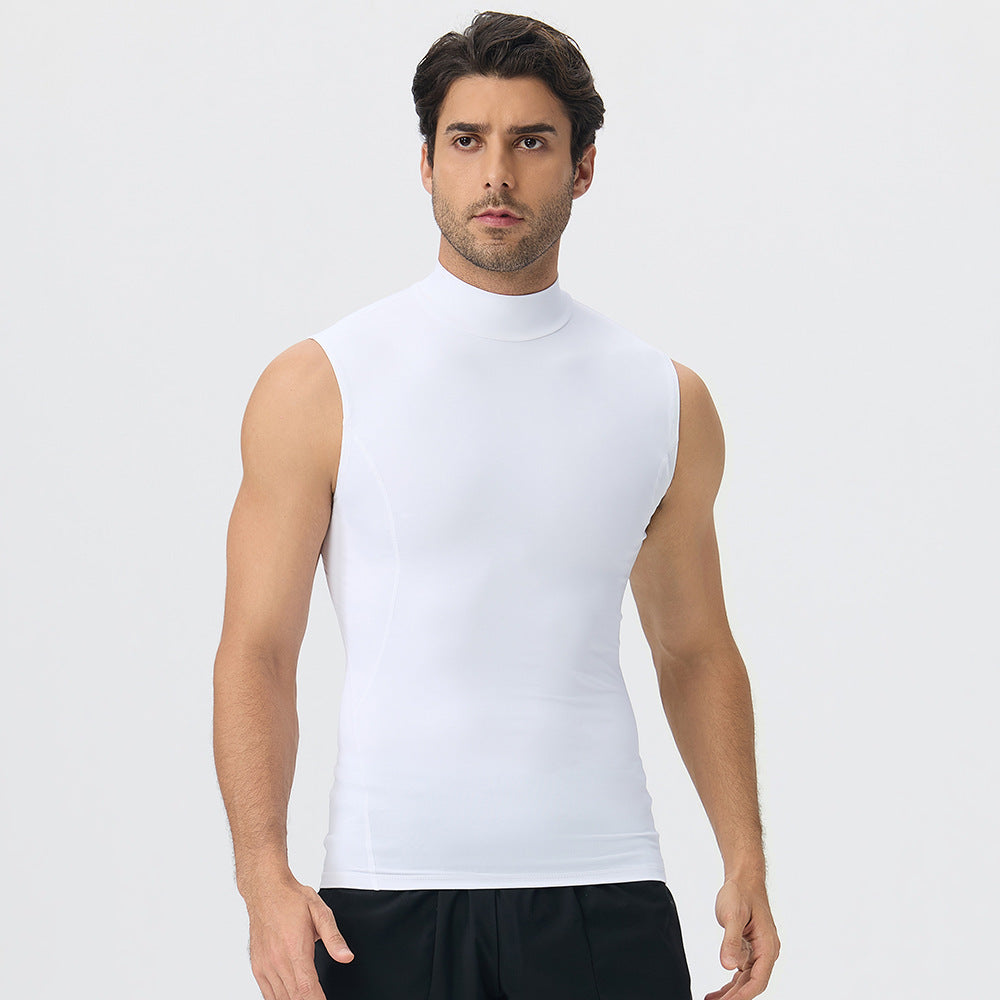 Wholesale Men's Mock-Neck Sleeveless Compression Workout Tank Top | Bulk Running Vest 61105 | fouregg