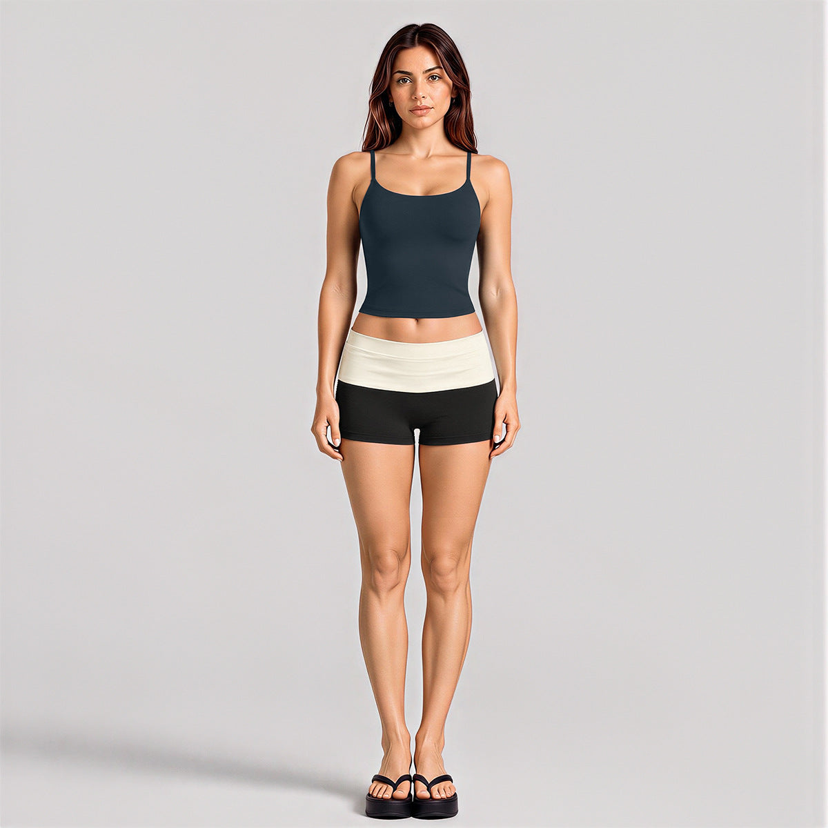 Wholesale Women’s Activewear Set | Backless Sports Tank & Color-Block High-Waisted Yoga Leggings | fouregg - Tank Top + Shorts, Blueberry
