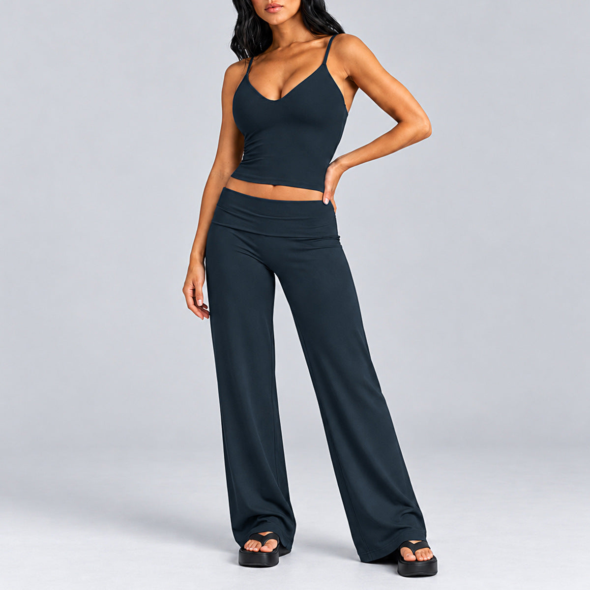 Wholesale Women’s Activewear Set | Quick-Dry Backless Sports Tank & High-Waisted Workout Pants | fouregg - Tank Top + Pants, Blueberry