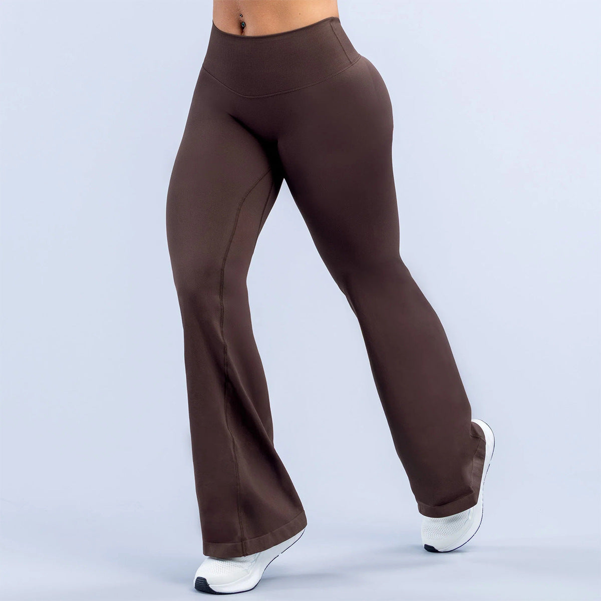Wholesale Women’s Activewear Pants | High-Stretch V-Waist Seamless Flared Workout Leggings | fouregg - Dark Coffee