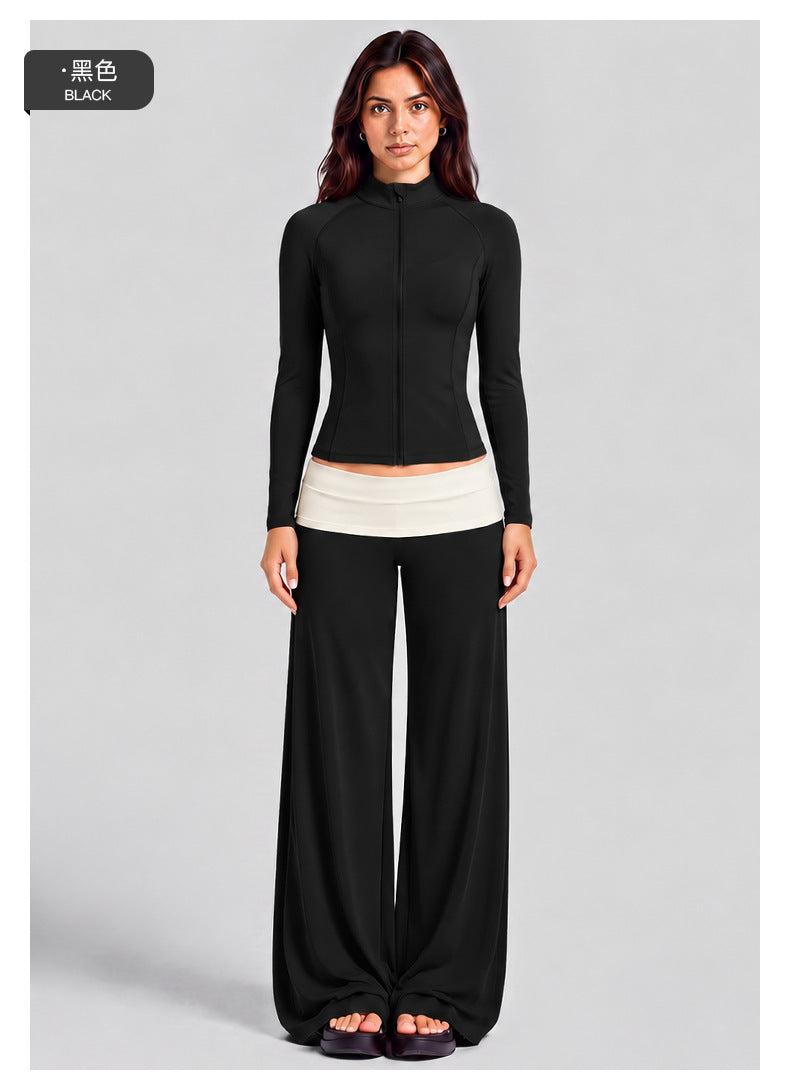 Wholesale Women’s Activewear Set | High-Neck Workout Jacket & Color-Block Yoga Leggings | fouregg