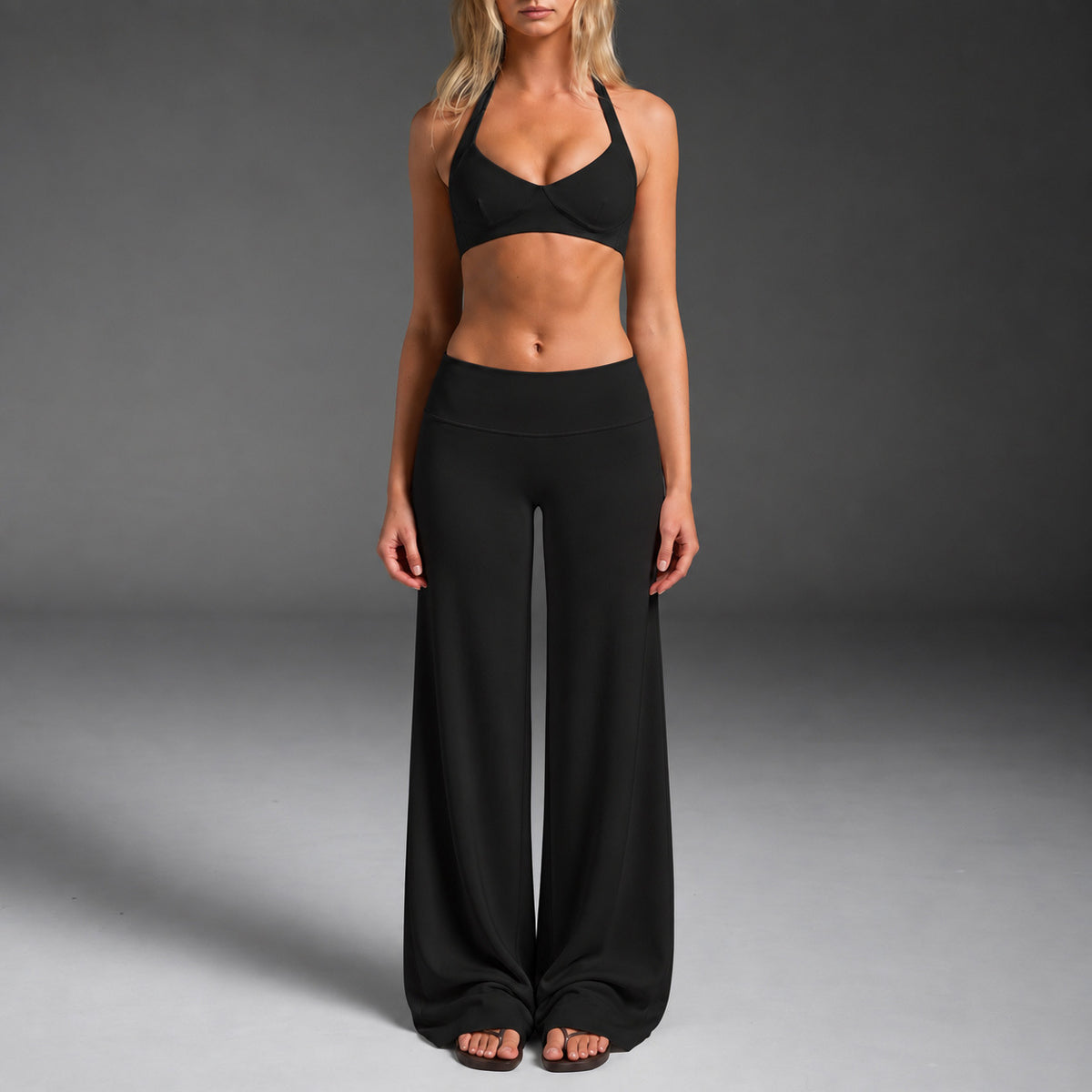 Wholesale Women’s Activewear Set | Backless Quick-Dry Tank Top for Running & Pilates | fouregg - Underwear + Long Pants Black