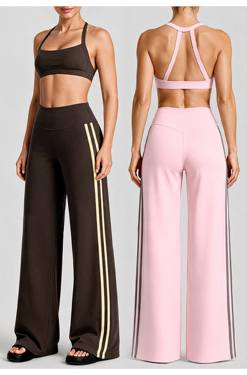 Wholesale Women’s Contrast-Color Activewear Set | Open-Back Halter Bra & Relaxed Straight-Leg Trousers | fouregg