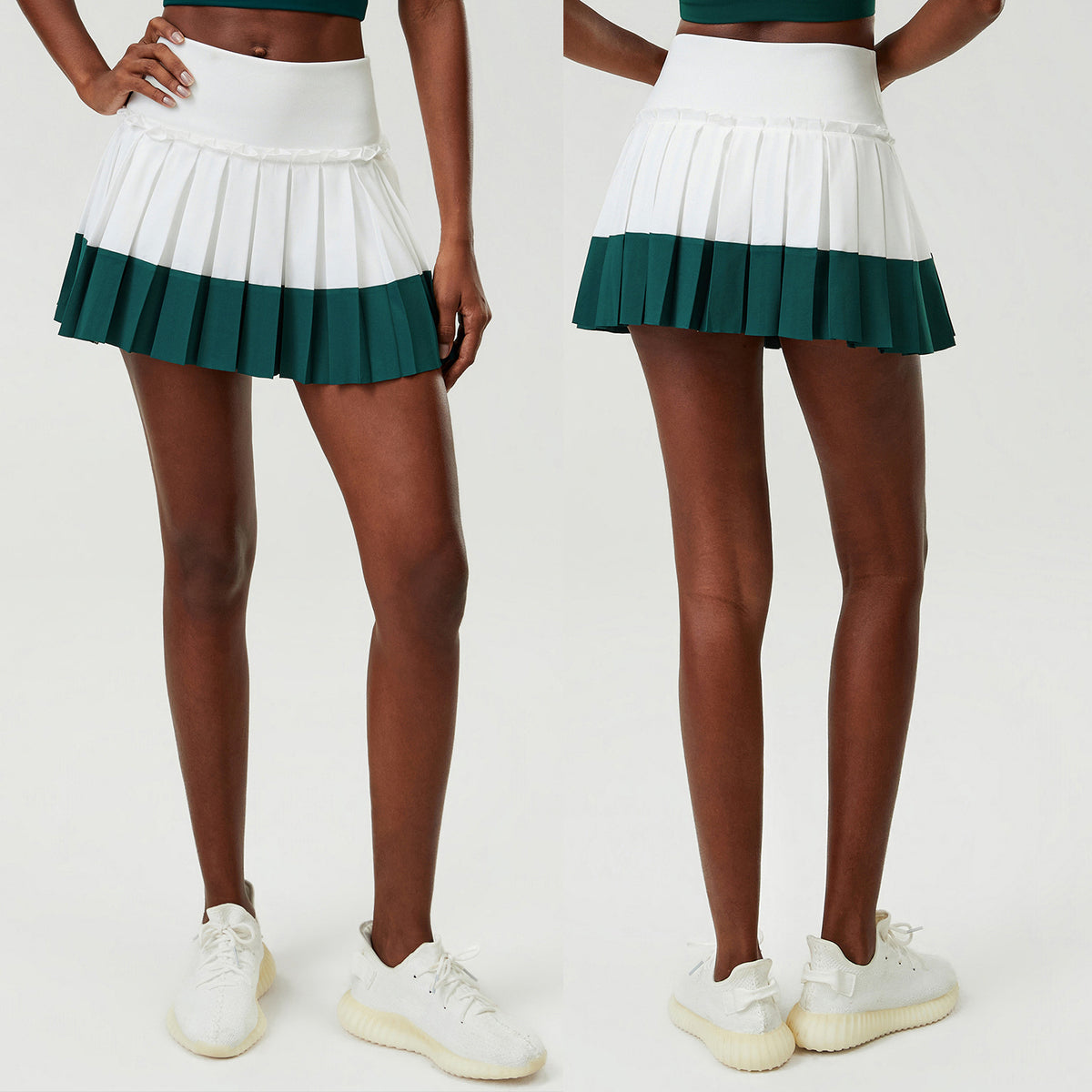 Wholesale Women's Puff-Edge Tennis Skirt Wholesale | Striped Polyester Sports Skirt | fouregg | SP670 - Vintage Green