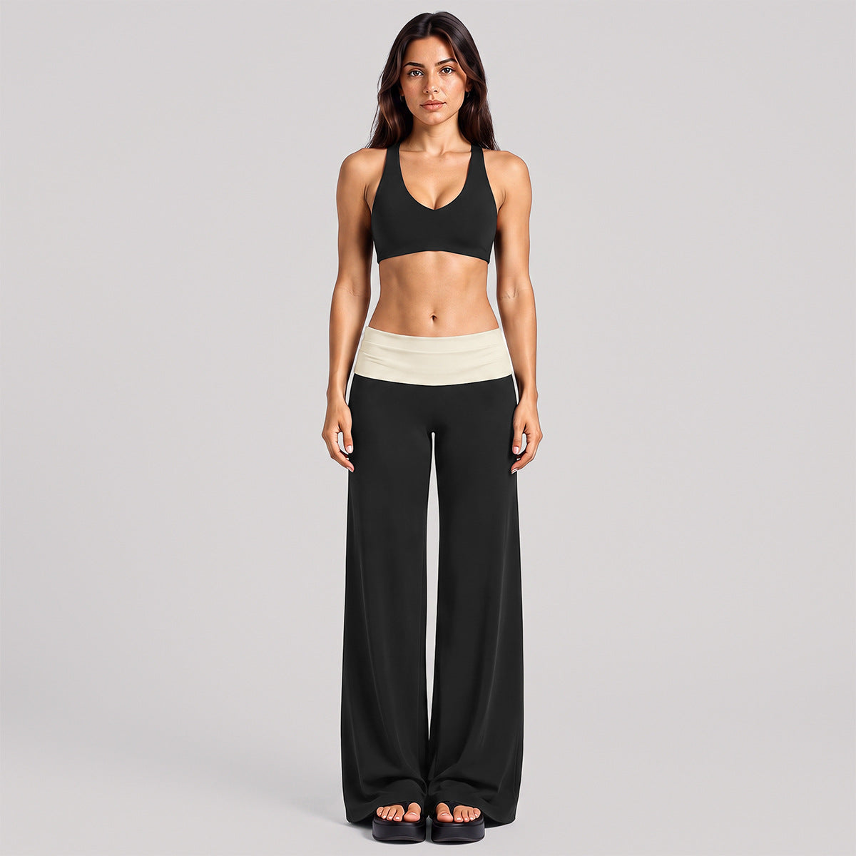 Wholesale Women’s Activewear Set | High-Support Racerback Bra & Color-Block Workout Leggings | fouregg - Underwear + Pants, Black
