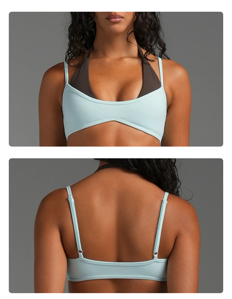 Wholesale Women’s Activewear Set | Backless Halter Bra & Color-Block High-Waisted Yoga Pants | fouregg
