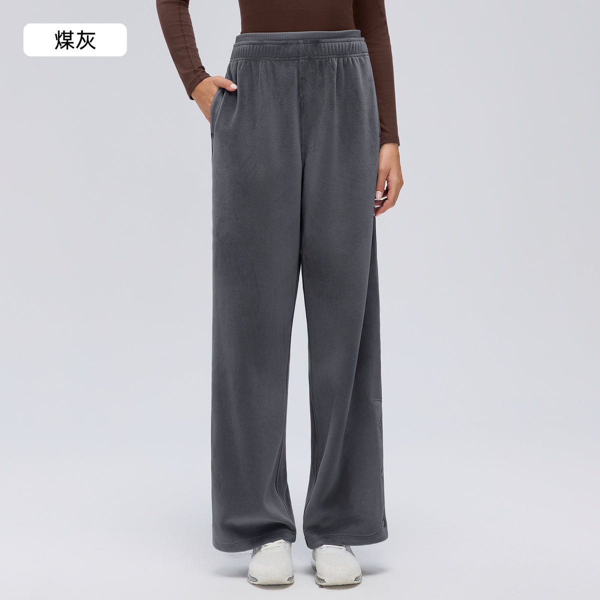 Wholesale Women’s Winter Sweatpants D26120 | Relaxed-Fit Draped Trousers with Adjustable Cuffs | fouregg - Charcoal Gray