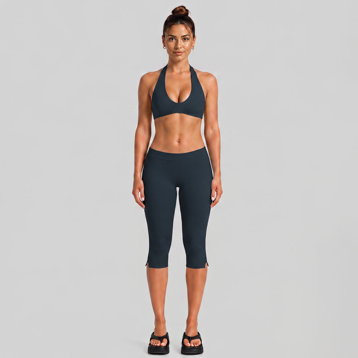 Wholesale Women’s Activewear Set | Halter Workout Top & Capri Pants for Running, Cycling & Pilates | fouregg - Blueberry