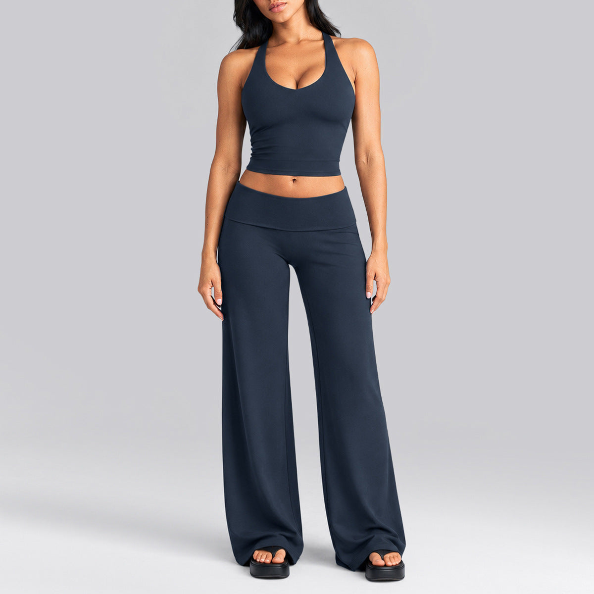 Wholesale Women’s Activewear Set | Quick-Dry Racerback Sports Tank & Relaxed Workout Trousers | fouregg - Tank Top + Long Pants, Blueberry