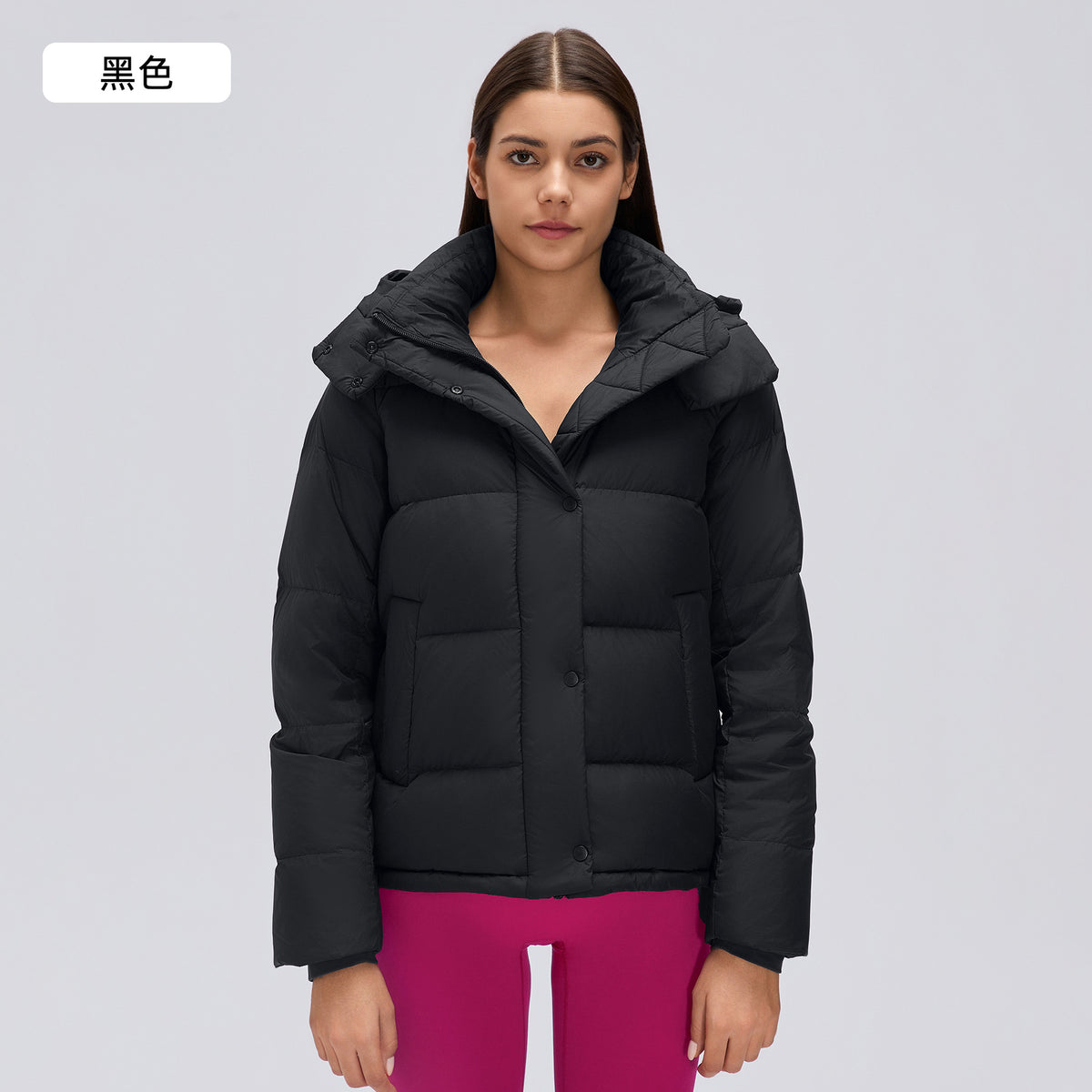 Wholesale Women’s Thickened Down Puffer Jacket D26150 | Slim-Fit Adjustable-Waist Winter Outerwear | fouregg - Black