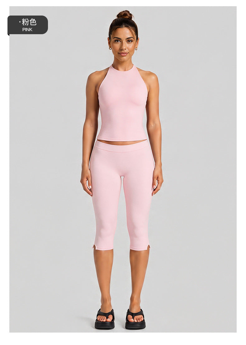 Wholesale Women’s Activewear Set | Halter Neck Workout Top & High-Stretch Pilates Leggings | fouregg