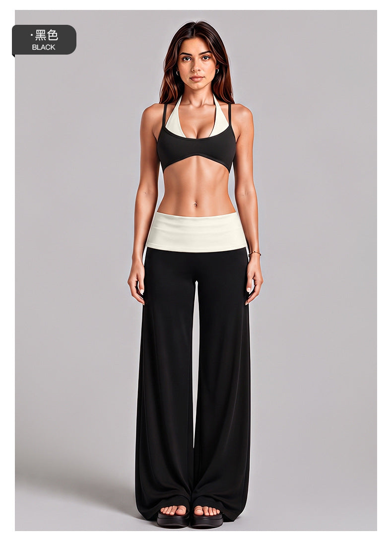 Wholesale Women’s Activewear Set | Backless Halter Bra & Color-Block High-Waisted Yoga Pants | fouregg