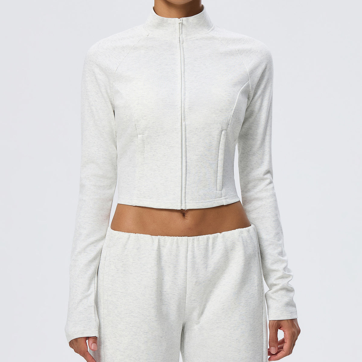 Wholesale Winter Activewear Jacket | Slim-Fit Heat-Retention Cropped Workout Top | fouregg - Light Floral Gray