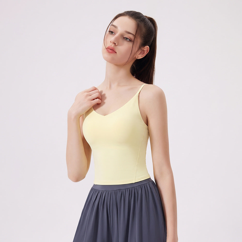 Wholesale Yoga Camisole Top with Semi-Fixed Cups | Bulk Athletic Gym Workout Bra Top | fouregg