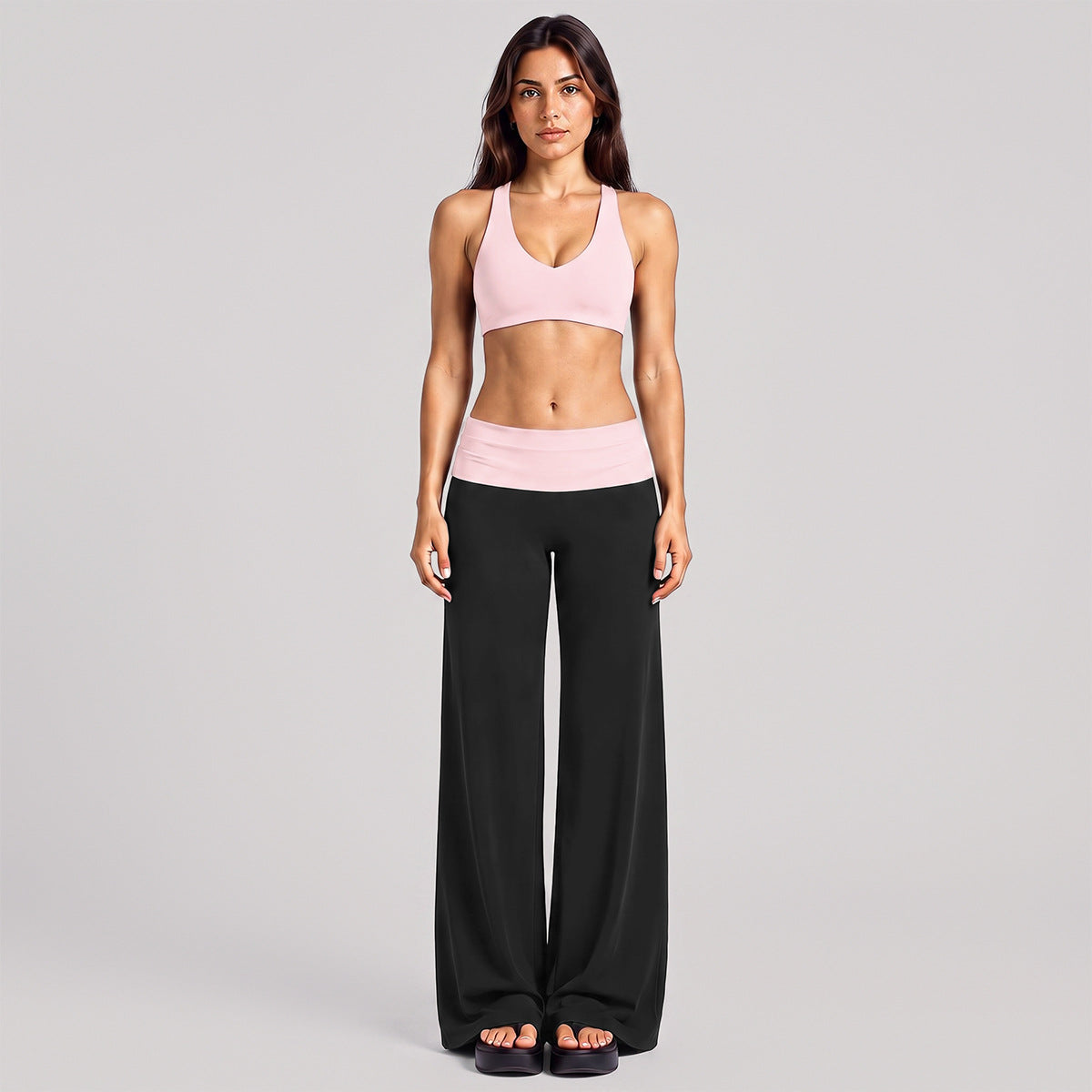 Wholesale Women’s Activewear Set | High-Support Racerback Bra & Color-Block Workout Leggings | fouregg - Underwear + Pants, Pink