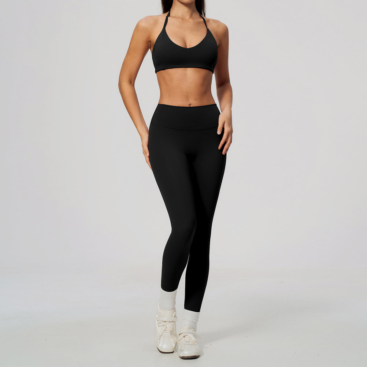 Wholesale Women’s Workout Set 5529 | Slim-Fit Yoga & Fitness Outfit | fouregg - 5529 Bra + 8519 Pants, Classic Black