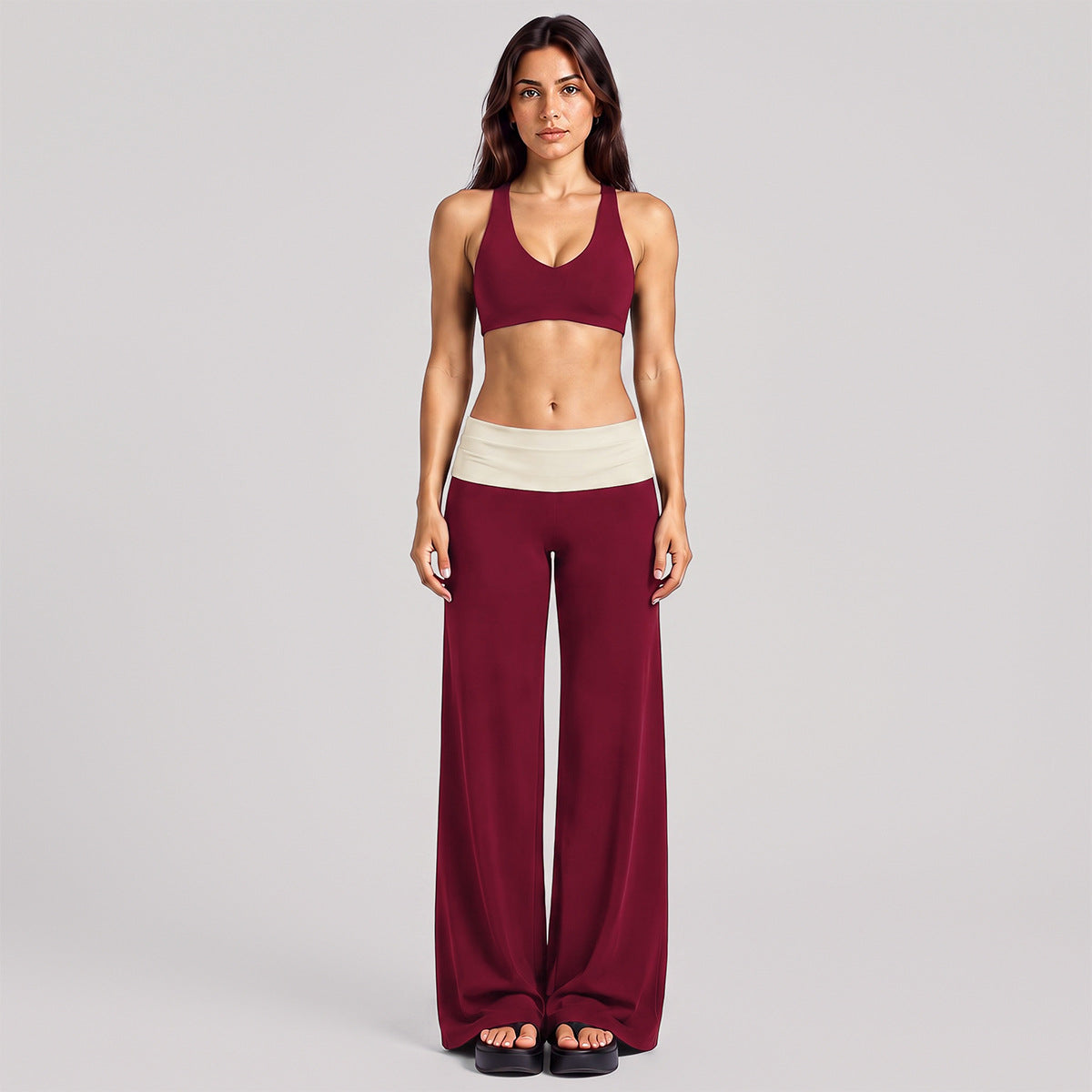Wholesale Women’s Activewear Set | High-Support Racerback Bra & Color-Block Workout Leggings | fouregg - Underwear + Pants, Rumba Red
