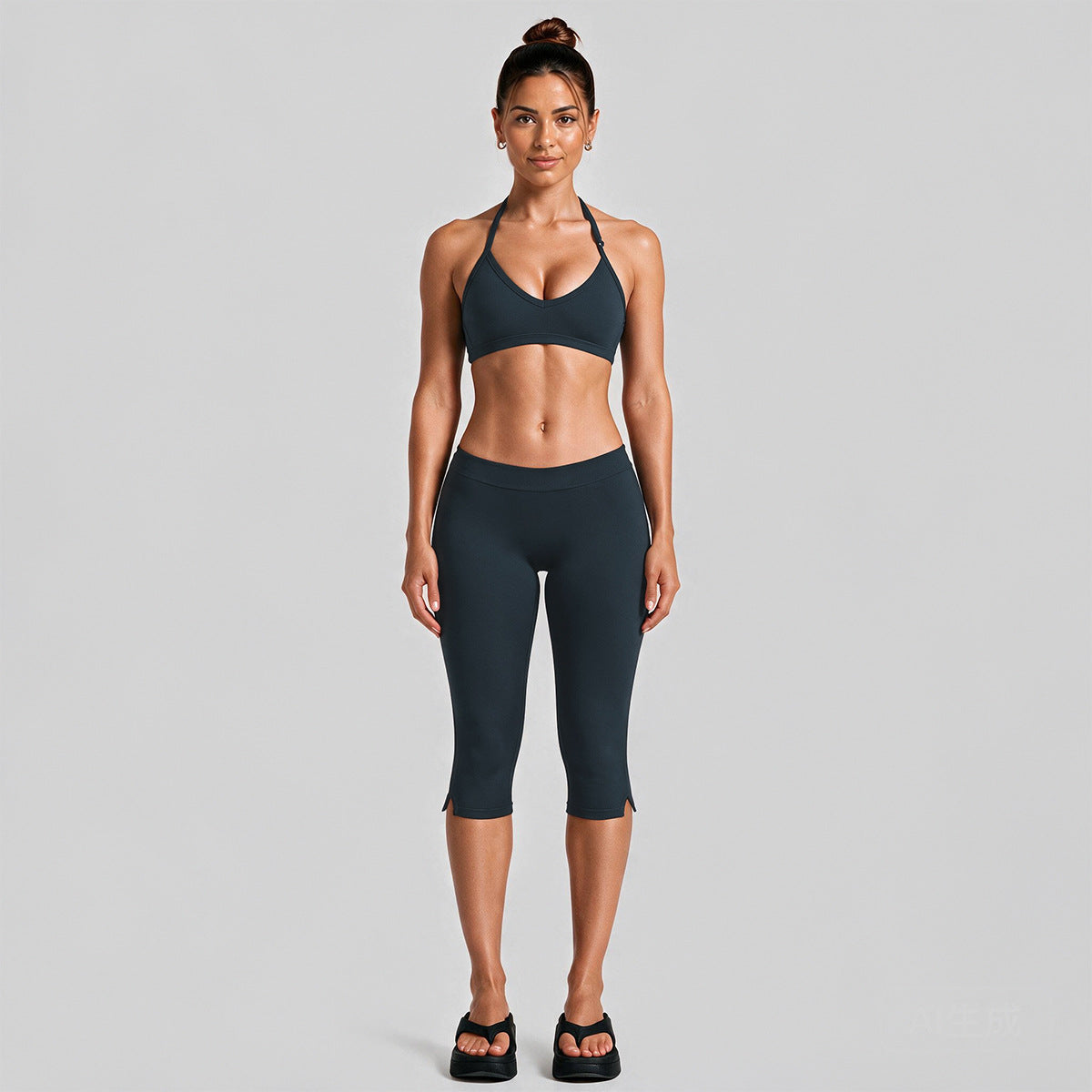 Wholesale Women’s Quick-Dry Activewear Set | Backless Halter Top & Mid-Length Workout Pants | fouregg - Blueberry