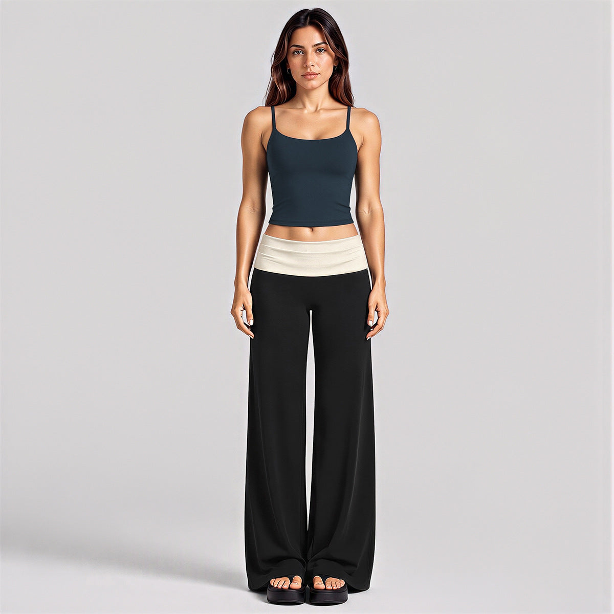 Wholesale Women’s Activewear Set | Backless Sports Tank & Color-Block High-Waisted Yoga Leggings | fouregg - Tank Top + Long Pants, Blueberry