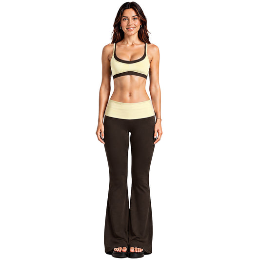 Wholesale Women’s Activewear Set | Faux-Layered Sports Bra & Quick-Dry Flared Yoga Pants | fouregg