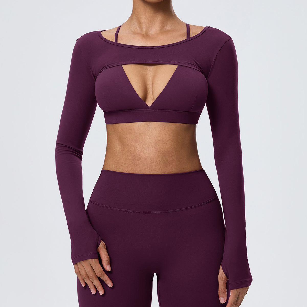 Wholesale Women’s Double-Brushed Activewear Set | Bulk 2-Piece Yoga & Fitness Wear | fouregg - Plum Purple