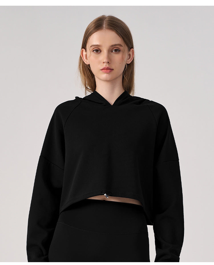 Wholesale Women’s Cropped Sweatshirt | Bulk Relaxed-Fit Hooded Workout Top | fouregg