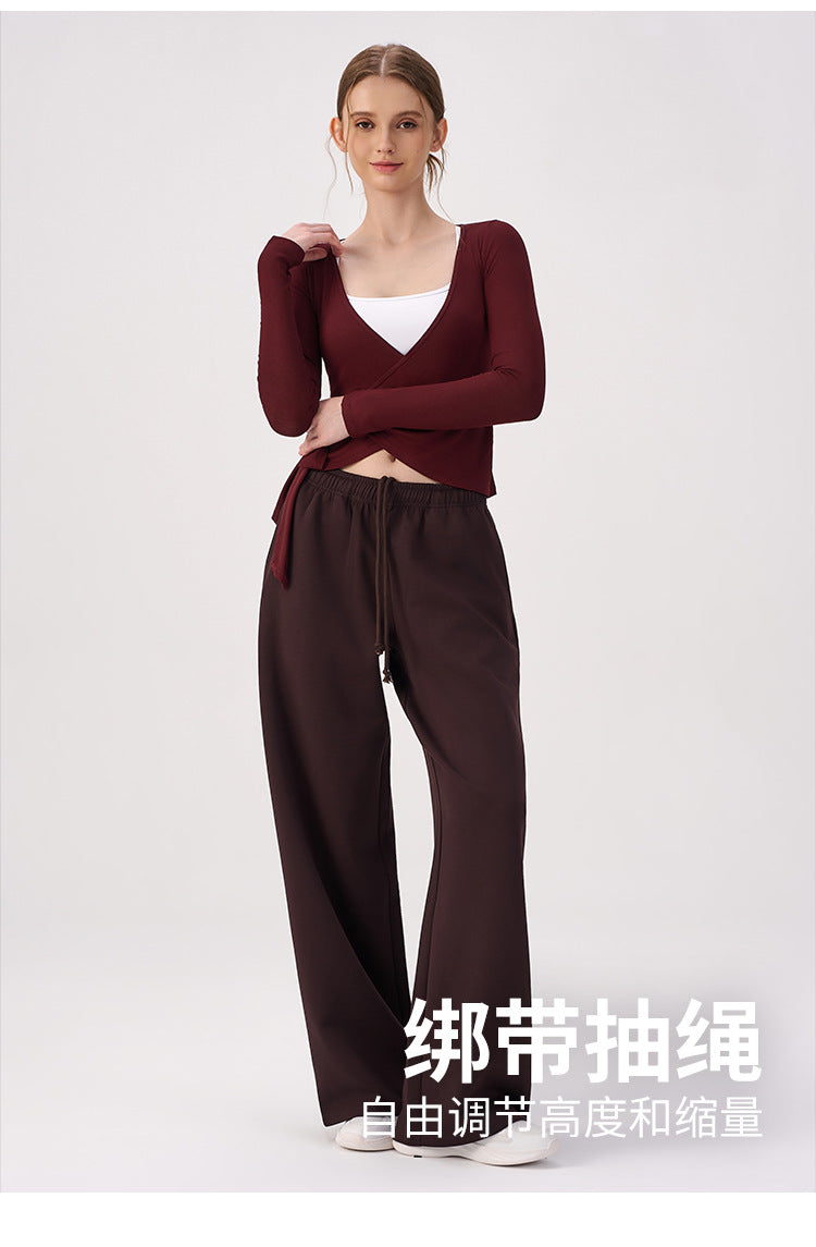 Wholesale Women’s Wrap Yoga Top | Thin Long-Sleeve Crossover Cardigan for Pilates & Activewear | fouregg