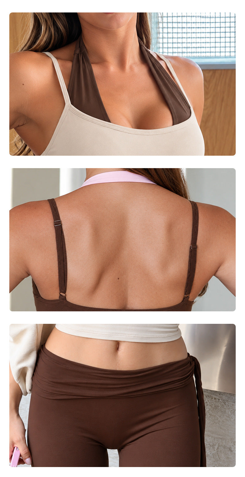 Wholesale Women’s Activewear Set | Dual-Layer Halter Sports Top & Tie-Detail Quick-Dry Workout Pants | fouregg