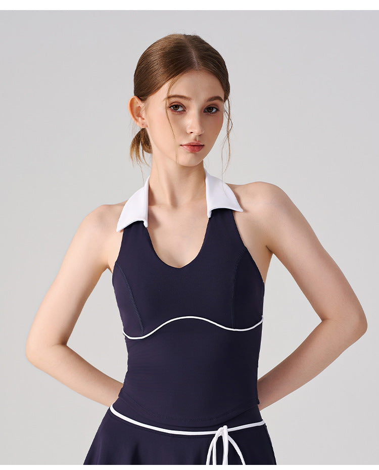 Wholesale Women’s Halter Polo Tank Top | Bulk Breathable Padded Yoga & Fitness Wear | fouregg